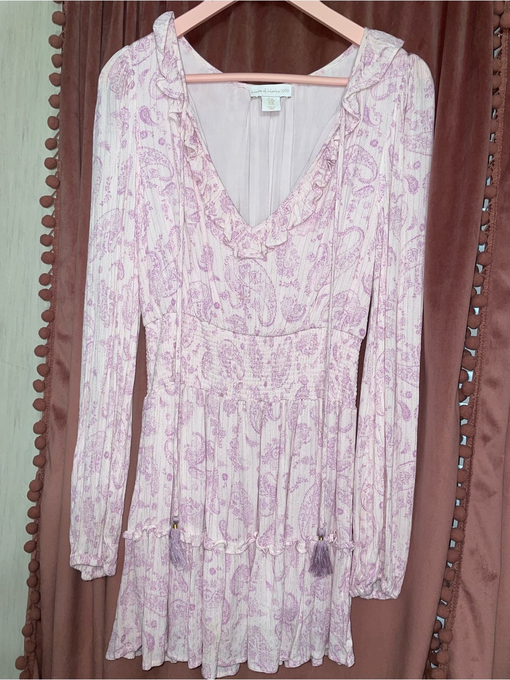 House of Harlow 1960 Paisley Ruffle V-Neck Dress